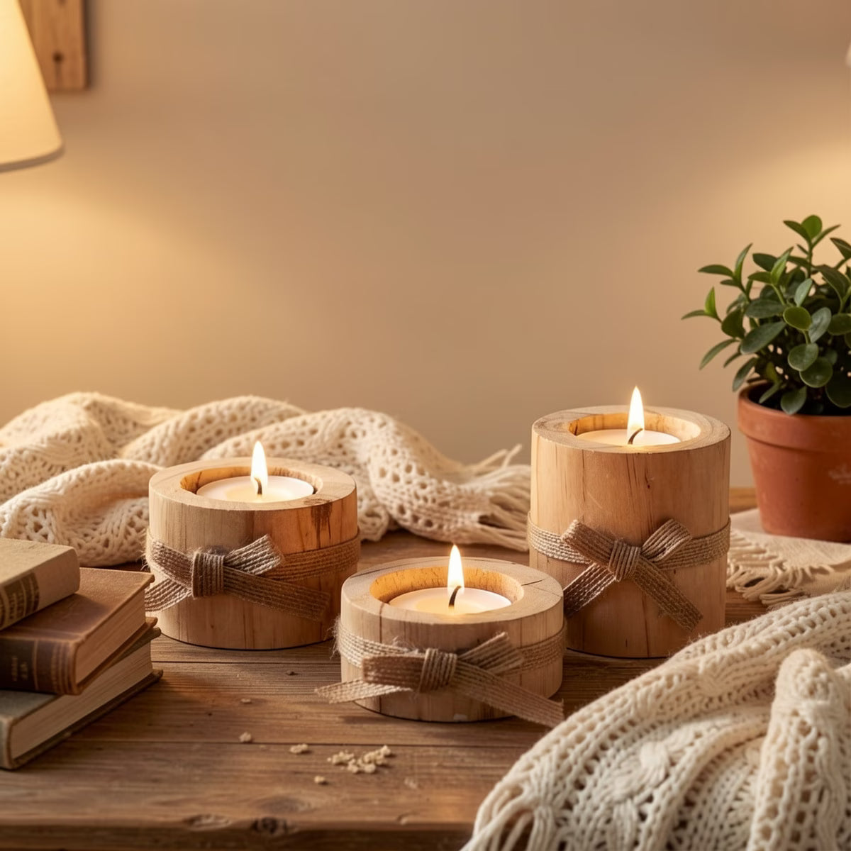 3pcs Wooden Tea Light Candle Holders, Candle Holder Ornaments for Gift, Home Decoration