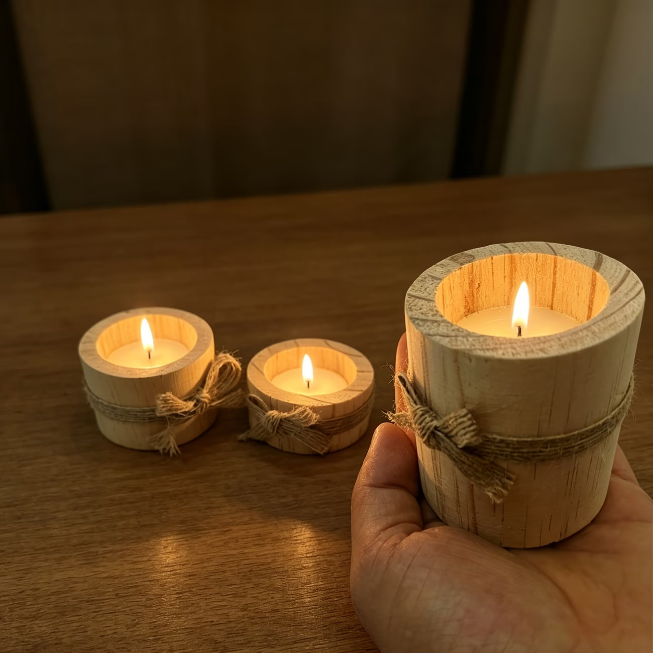 3pcs Wooden Tea Light Candle Holders, Candle Holder Ornaments for Gift, Home Decoration