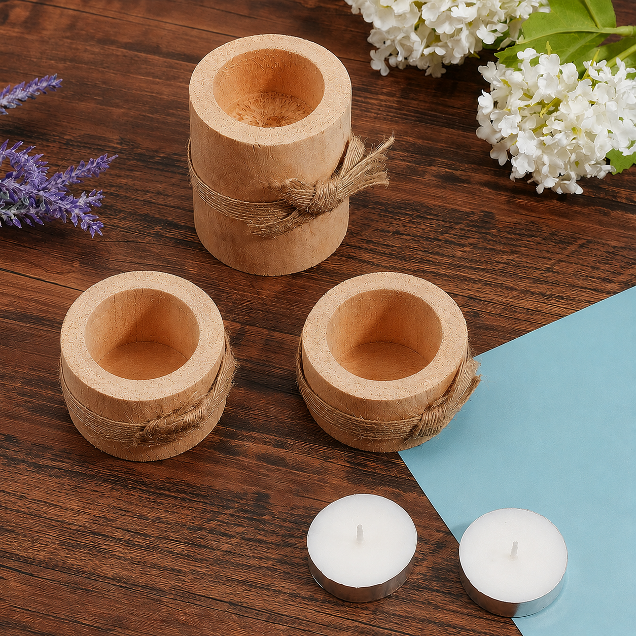 3pcs Wooden Tea Light Candle Holders, Candle Holder Ornaments for Gift, Home Decoration